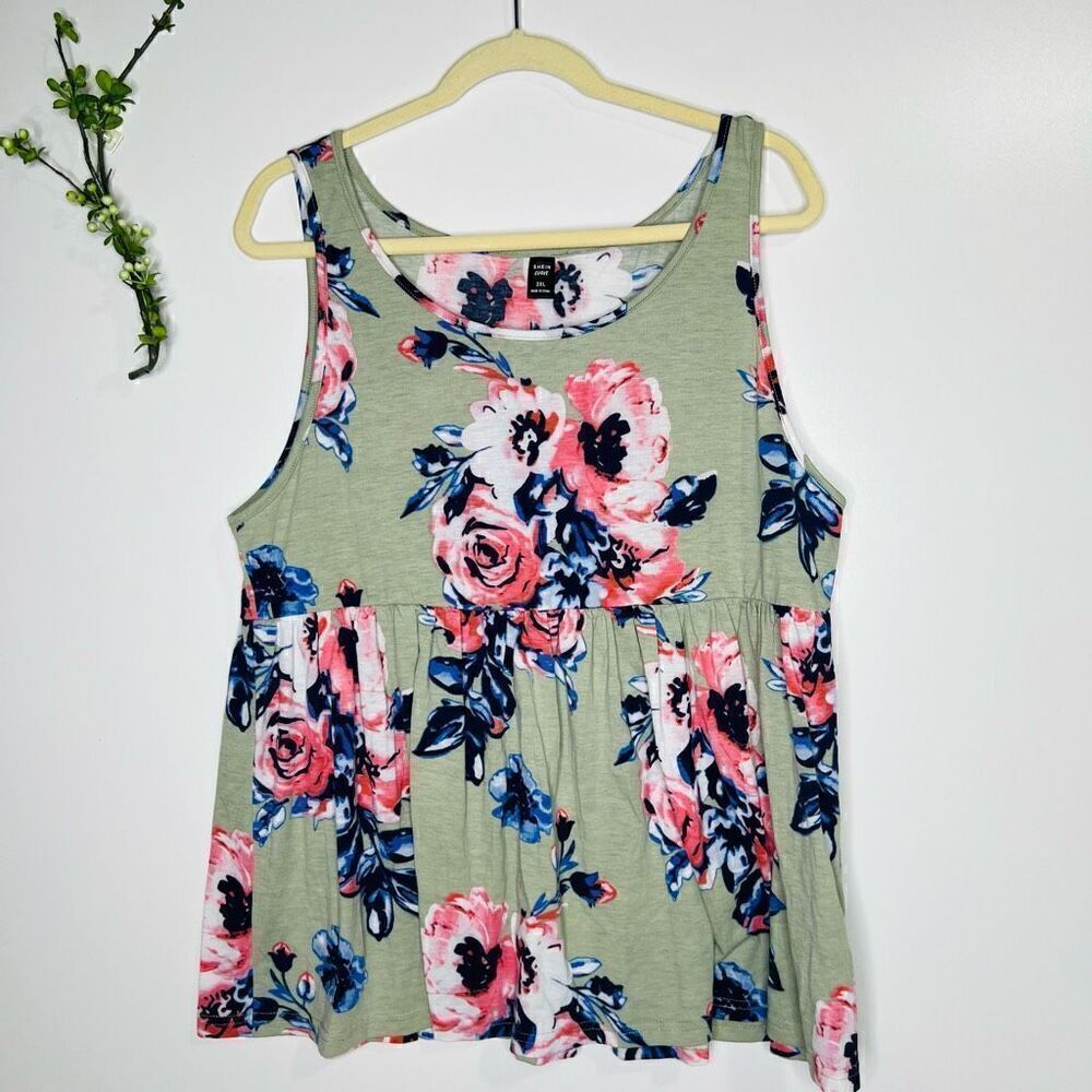 SHEIN Curve 3XL Tank Top Floral Green Blue Pink